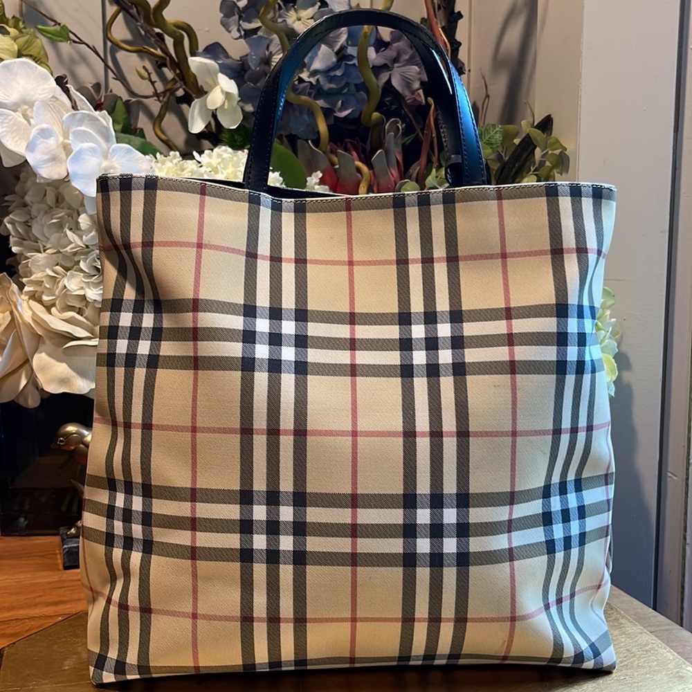 Burberry Nova Check Waxed Canvas and Leather Large Shopper Tote